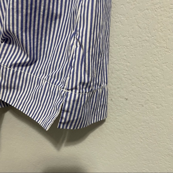 J. Crew Blouse Cotton Edie Ruffle Seersucker Striped Blue White Womens 00 - Picture 10 of 12